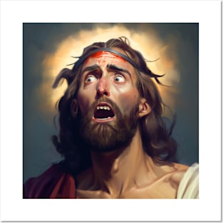 2d realistic illustration of scared Jesus Meme Posters and Art